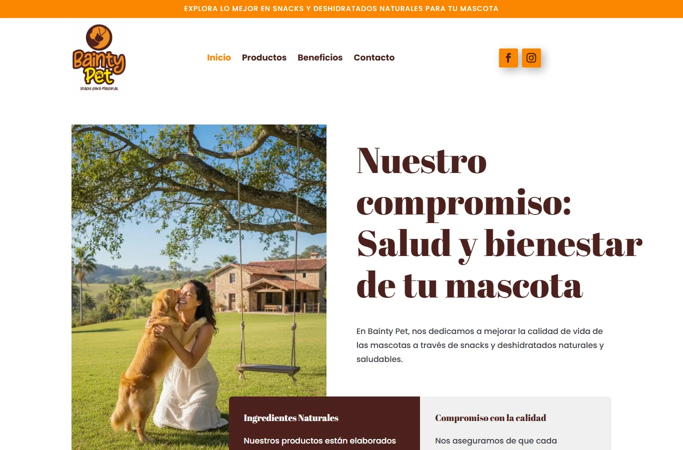 Sitio web de Bainty Pet, snacks naturales para mascotas